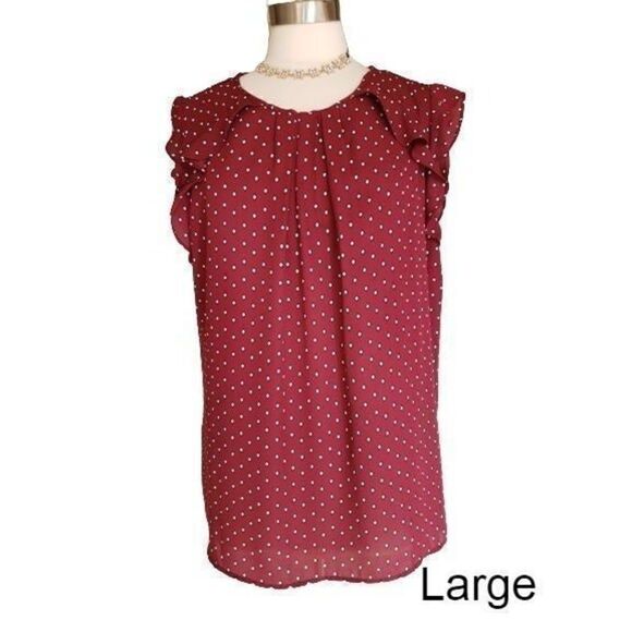 Women's Short Sleeve Round Neck Chiffon Pleated Blouse Maroon Large NWOT - Picture 1 of 7